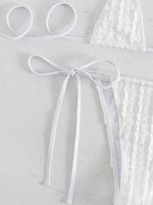 Bañador bikini triángulo halter liso - Blanco - Ver 7