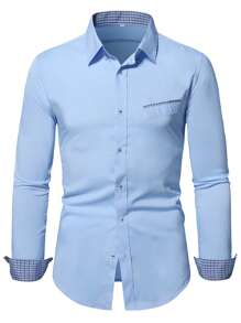 Manfinity Mode Men Plaid Pocket Front Shirt - Baby Blue - View 1
