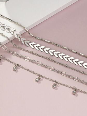 5入組/套時尚銅水鑽和幾何裝飾手鏈適合女士適用於日常