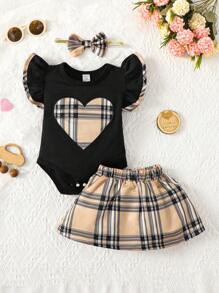 Souflis Souflis Mono y falda con estampado de cuadros y volantes para niña bebé, para Navidad - Multicolor - Ver 1