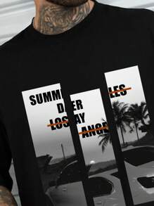 Manfinity Hombres Camiseta con estampado de letra - Negro - Ver 3