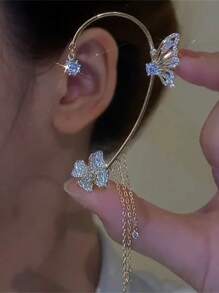 1 Máy Tính Quyến Rũ Vàng Màu Vàng Kim Cương Giả Bướm & Tua Rua Trang Trí Bọc Tai Dành Cho Nữ Cho Vũ Hội Dự Tiệc - Vàng - Xem 1