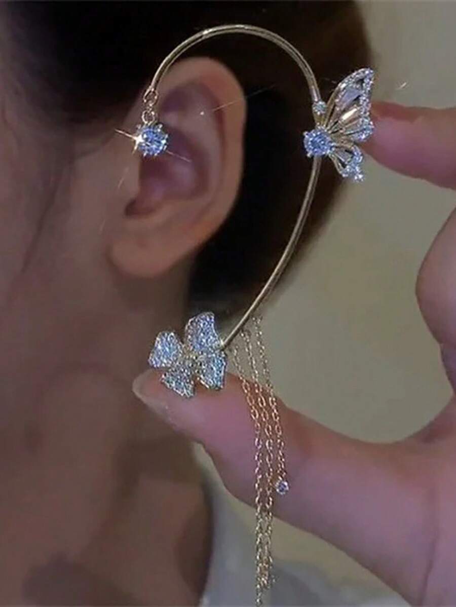1 Máy Tính Quyến Rũ Vàng Màu Vàng Kim Cương Giả Bướm & Tua Rua Trang Trí Bọc Tai Dành Cho Nữ Cho Vũ Hội Dự Tiệc - Vàng - Xem 1
