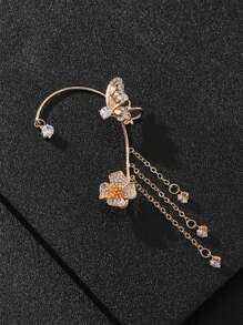 1 Máy Tính Quyến Rũ Vàng Màu Vàng Kim Cương Giả Bướm & Tua Rua Trang Trí Bọc Tai Dành Cho Nữ Cho Vũ Hội Dự Tiệc - Vàng - Xem 2