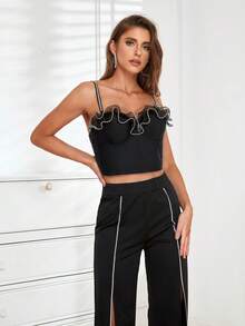 D&M 荷葉邊吊帶上衣 - 黑色 - 查看 5