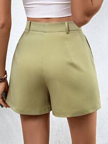 SHEIN Essnce Shorts con bolsillo con solapa cargo - Verde - Ver 2