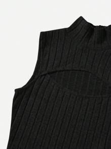 SHEIN EZwear 大碼小高領鏤空背心上衣 - 黑色 - 查看 4