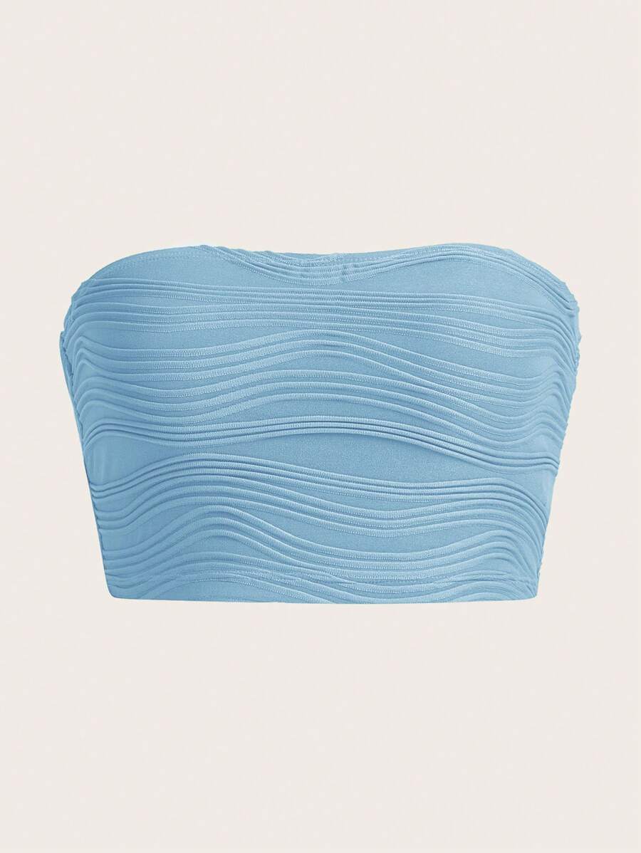 SHEIN EZwear 素色短款抹胸上衣 - 淺藍色 - 查看 1