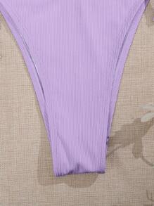SHEIN Swim Summer Beach Plain Rib Drawstring Bikini - Lilac Purple - View 4