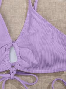 SHEIN Swim Summer Beach Plain Rib Drawstring Bikini - Lilac Purple - View 6