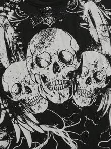 ROMWE MEN Goth Men Skull Print Tee - Black - View 4