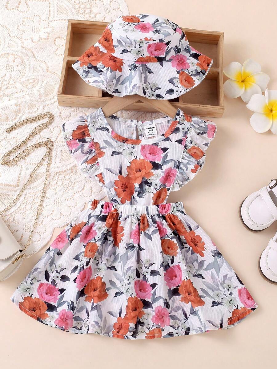 嬰兒印花洋裝和配件帽 - 白色 - 查看 1