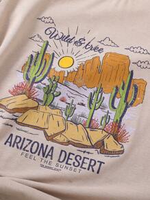 Girls Cactus & Slogan Graphic Tee - Apricot - View 3