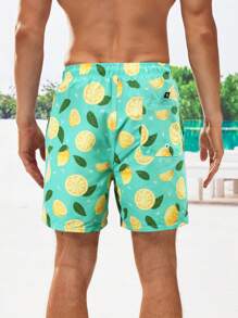 Surfspeed 男士柠檬印花抽绳腰泳裤，夏威夷风 - 薄荷綠 - 查看 2