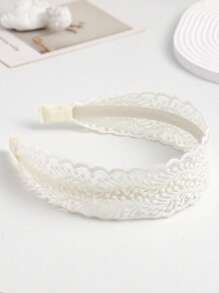 Boho Lace Decor Wide Headband Tiaras Valentine's Day,Hairband,Hair Hoop Headbands Hair Accessories Head Accessories - White - View 2