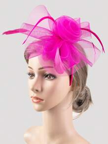 1入組女士花和羽毛裝飾時尚髮箍適合派對 - 玫紅色 - 查看 1