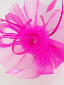 1入組女士花和羽毛裝飾時尚髮箍適合派對 - 玫紅色 - 查看 3