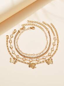 4入組時尚蝴蝶和心形設計手鍊套裝適合女士和女孩作為禮物 - 金黃色 - 查看 2