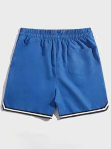 ROMWE MEN Prep 男士字母圖案條紋飾邊腰部抽繩短褲 - 藍色 - 查看 2