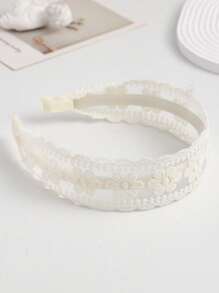 1pc Women Flower Embroidered Headband Elegant Piranha Flower Valentine's Day,Hairband,Hair Hoop,Hairband,Hair Hoop Headbands Hair Accessories Head Accessories - White - View 4