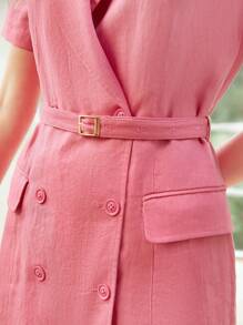 MOTF PREMIUM PURE LINEN BELTED BLAZER DRESS - Pink - View 8
