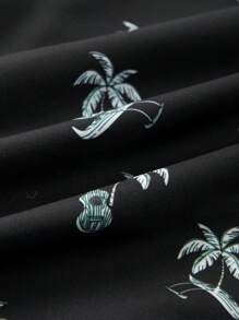 Manfinity Hombres Shorts de natación con estampado de árbol de coco de cintura con cordón - Negro - Ver 5