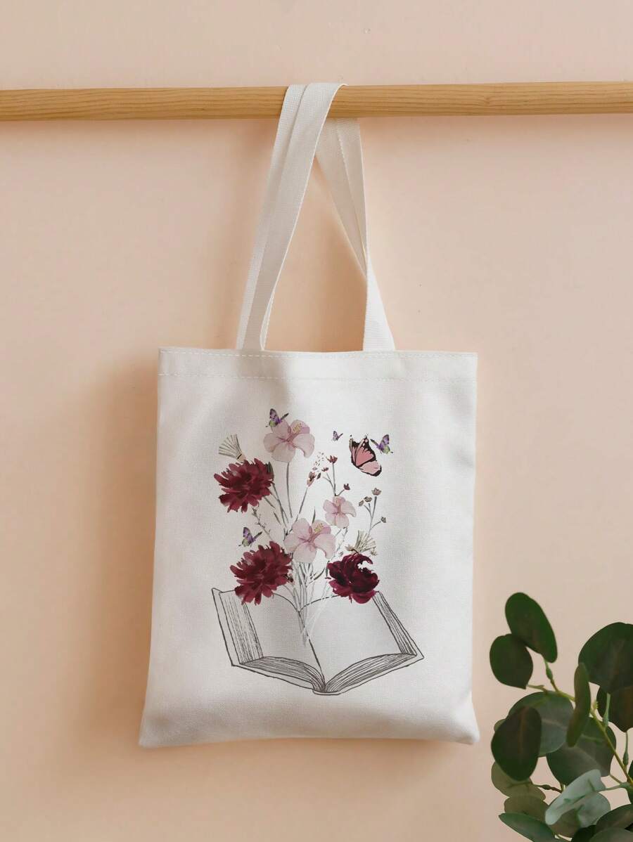 Colourblock Floral & Book Graphic Shopper Bag Casual - Multicolor - View 1