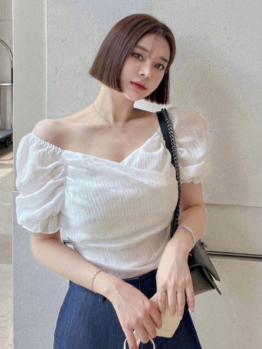DAZY Áo sơ mi nữ Xù màu trơn Giải trí - trắng - Xem 1