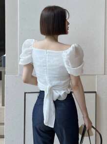 DAZY Áo sơ mi nữ Xù màu trơn Giải trí - trắng - Xem 3