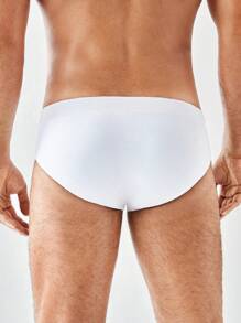 Manfinity Swimmode Men Vacation Beach Plain Drawstring Waist Swim Briefs - White - View 2