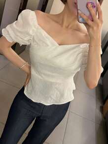 DAZY Áo sơ mi nữ Xù màu trơn Giải trí - trắng - Xem 5