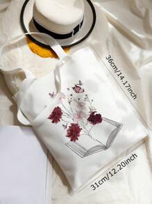 Colourblock Floral & Book Graphic Shopper Bag Casual - Multicolor - View 4