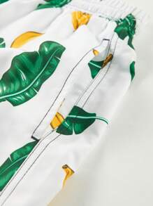 Manfinity Hombres Shorts de natación plátano & con estampado tropical de cintura con cordón - Blanco - Ver 3