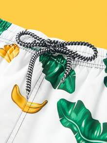 Manfinity Hombres Shorts de natación plátano & con estampado tropical de cintura con cordón - Blanco - Ver 4