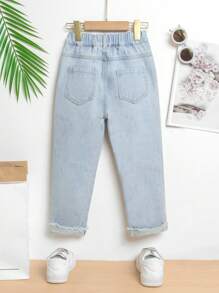 Toddler Girls Ripped Frayed Raw Hem Jeans - Light Wash - View 2