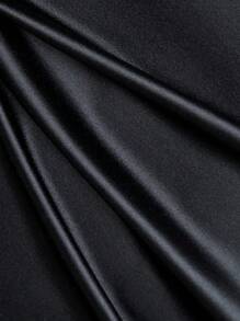 SHEIN BAE Đầm Lộ Lưng Pha lê kim cương Chia Buộc lại Dây kéo màu trơn Gợi cảm - màu đen - Xem 5