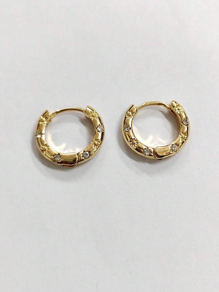 1pair Fashion Zinc Alloy Rhinestone Decor Hoop Earrings For Women For Daily Decoration