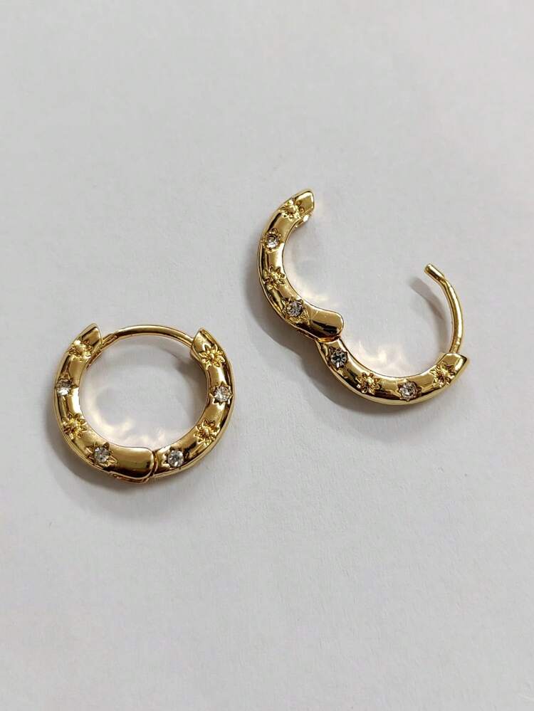 1pair Fashion Zinc Alloy Rhinestone Decor Hoop Earrings For Women For Daily Decoration