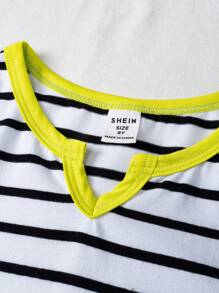 SHEIN Girls Striped Print Contrast Binding Dress