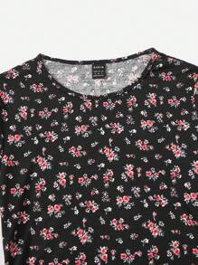 SHEIN Qutie Đầm Dây kéo Thắt nút Xù Họa tiết hoa Boho - Nhiều màu - Xem 3