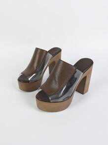 新潮女士厚高跟鞋透明果凍鞋在一入組,舒服和時尚 - 咖啡棕 - 查看 4