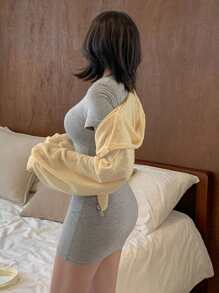 DAZY Solid Round Neck Bodycon Dress - Grey - View 2