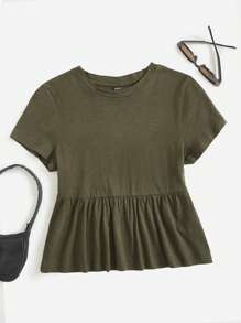 SHEIN EZwear Solid Ruffle Hem Tee