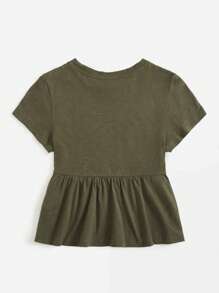 SHEIN EZwear Solid Ruffle Hem Tee