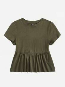 SHEIN EZwear Solid Ruffle Hem Tee