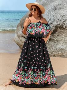 SHEIN VCAY Đầm Plus Size Túi Hoa Boho - Nhiều màu - Xem 6