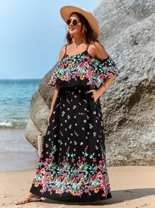 SHEIN VCAY Đầm Plus Size Túi Hoa Boho - Nhiều màu - Xem 3