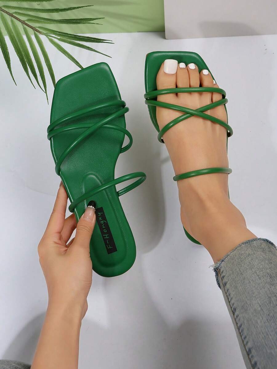 女士極簡交叉人造皮革時尚涼鞋