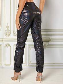 SHEIN BAE Ruched Side PU Leather Pants - Purple - View 2