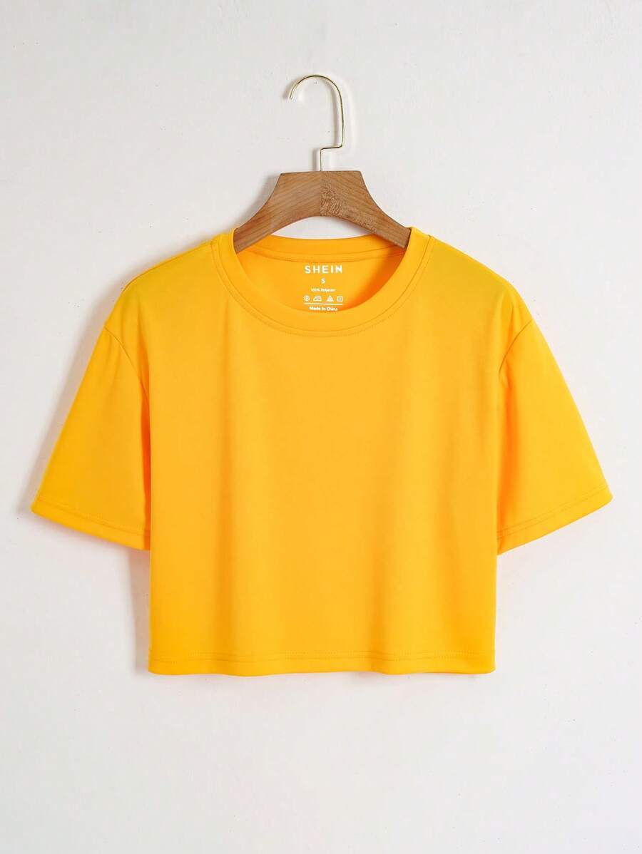 INAWLY Camiseta crop unicolor - Amarillo - Ver 1